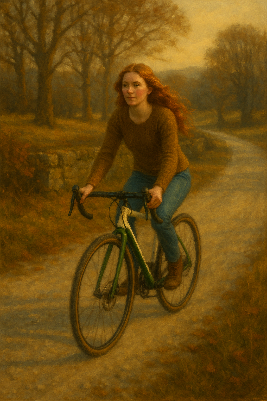 Artwork for Lucy riding her gravel bike.